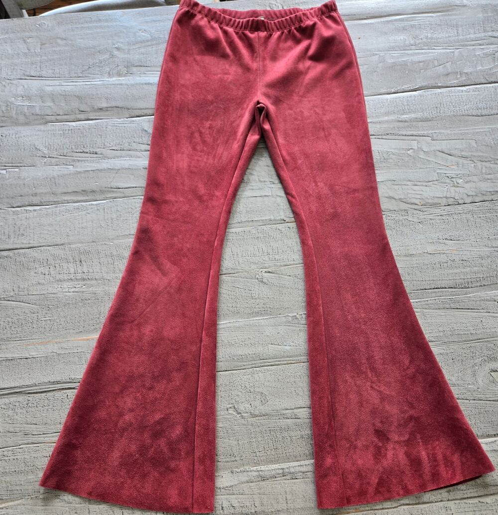 Solemio Red Velvet Bell Bottom Flare Pants Womens Medium Retro 70s